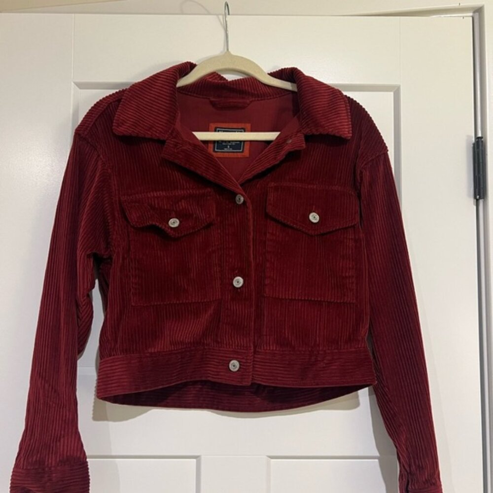 Abercrombie & Fitch Burgundy Corduroy Cropped Jacket
